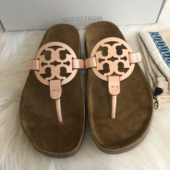 Tory Burch Miller Cloud Sandals Size 7.5 
Color: Orange Bright Peach/ Natural - Picture 2 of 12